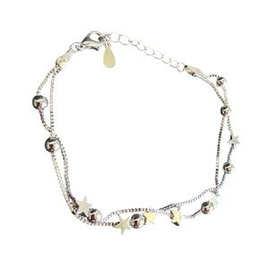 Silver Star Bracelet Celestial Double Chain Dainty Fairycore